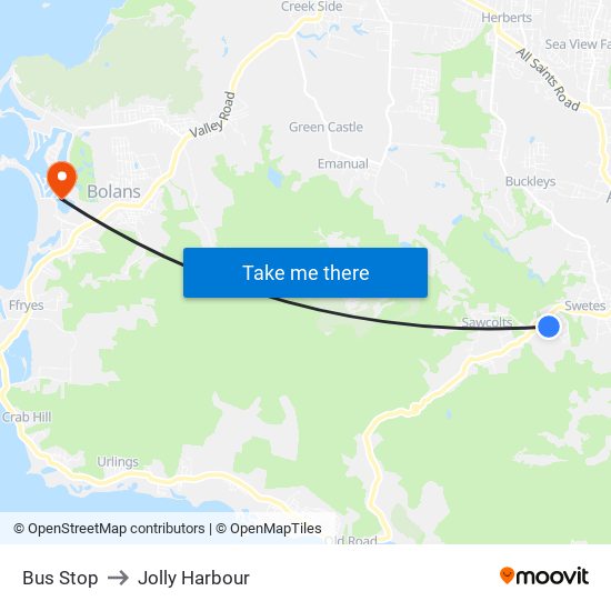 Bus Stop to Jolly Harbour map