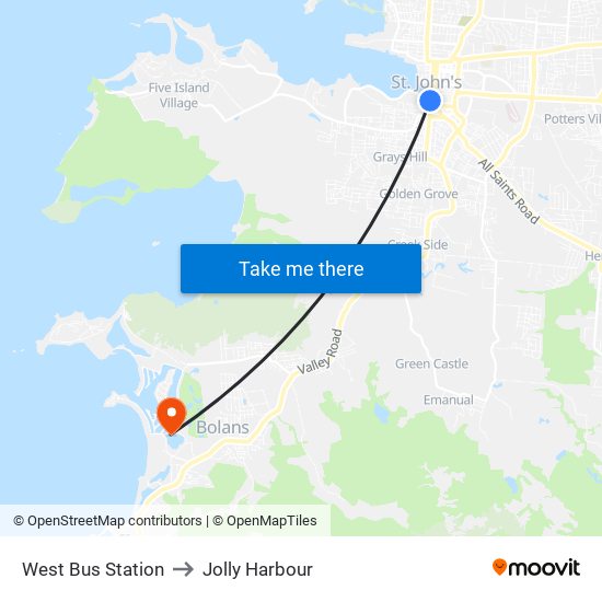 West Bus Station to Jolly Harbour map