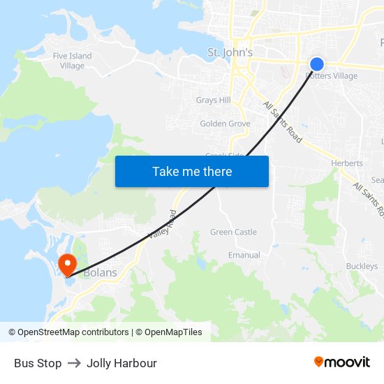 Bus Stop to Jolly Harbour map