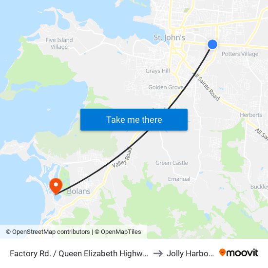 Factory Rd. / Queen Elizabeth Highway to Jolly Harbour map