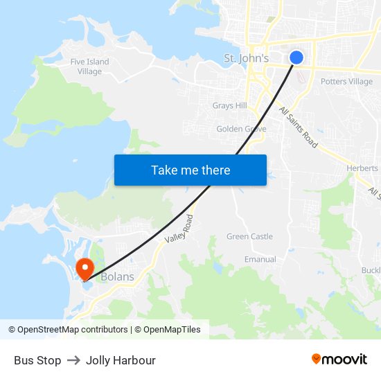 Bus Stop to Jolly Harbour map