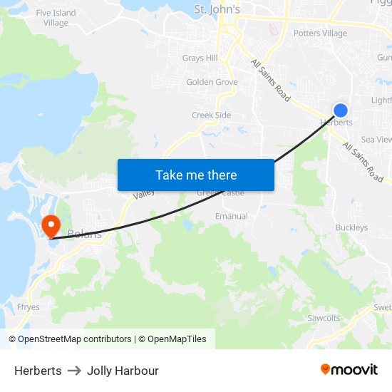Herberts to Jolly Harbour map