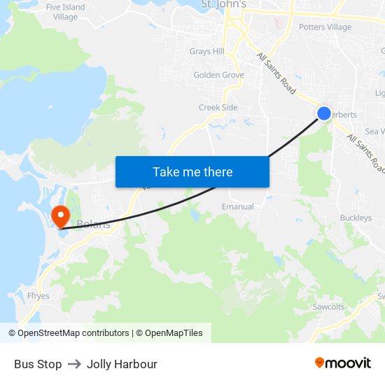 Bus Stop to Jolly Harbour map