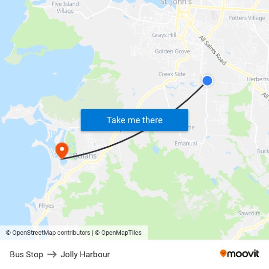 Bus Stop to Jolly Harbour map