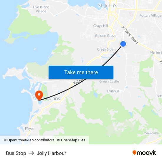 Bus Stop to Jolly Harbour map