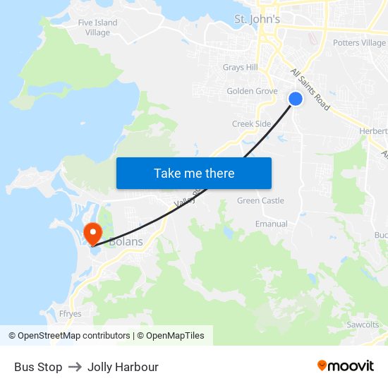 Bus Stop to Jolly Harbour map