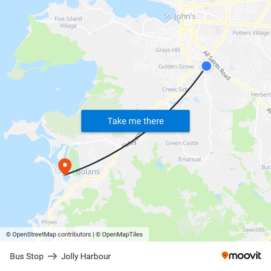 Bus Stop to Jolly Harbour map