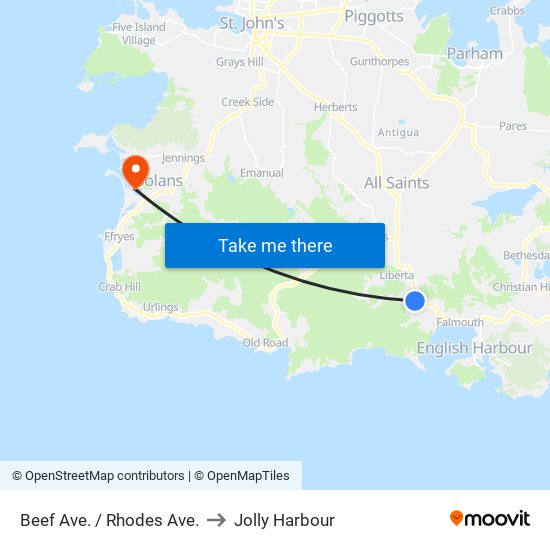 Beef Ave. / Rhodes Ave. to Jolly Harbour map