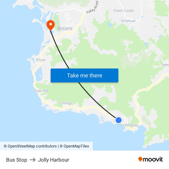 Bus Stop to Jolly Harbour map