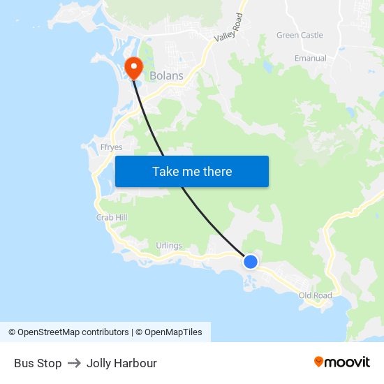 Bus Stop to Jolly Harbour map