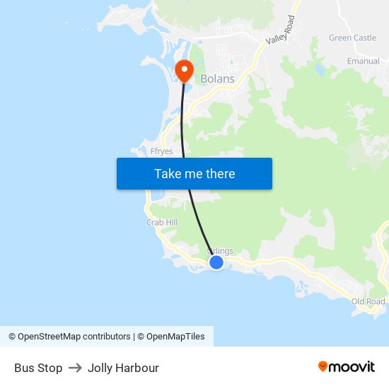 Bus Stop to Jolly Harbour map