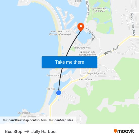 Bus Stop to Jolly Harbour map