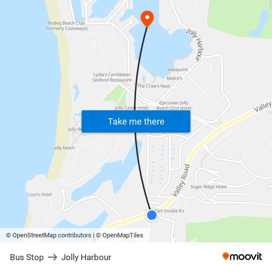 Bus Stop to Jolly Harbour map