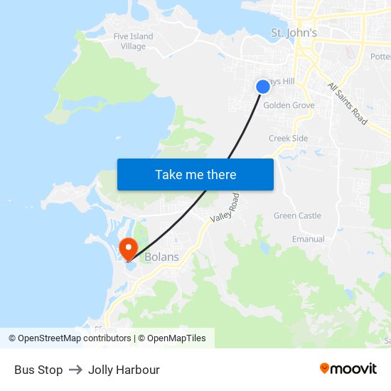 Bus Stop to Jolly Harbour map