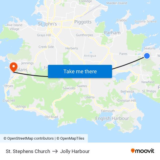 St. Stephens Church to Jolly Harbour map
