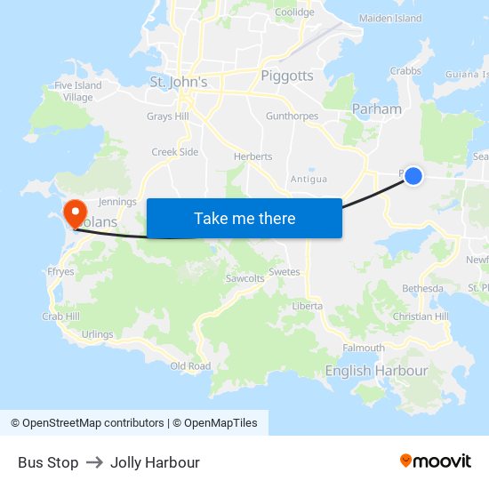 Bus Stop to Jolly Harbour map