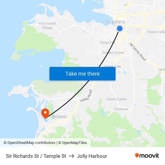 Sir Richards St / Temple St to Jolly Harbour map