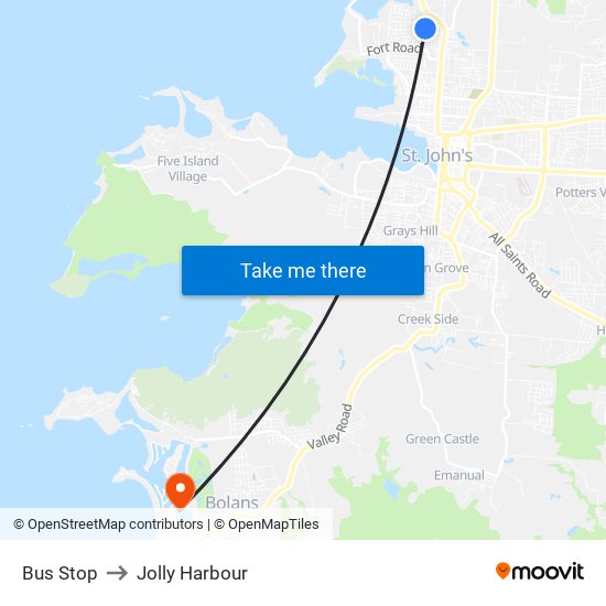 Bus Stop to Jolly Harbour map