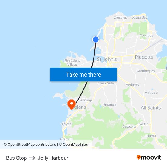 Bus Stop to Jolly Harbour map