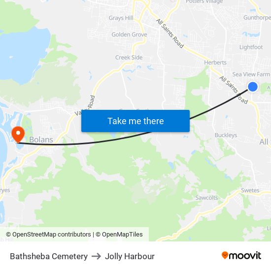 Bathsheba Cemetery to Jolly Harbour map