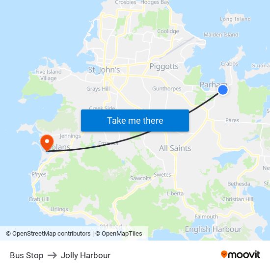 Bus Stop to Jolly Harbour map