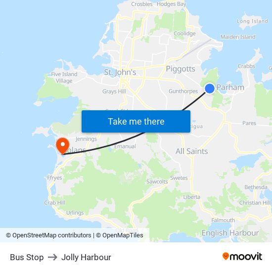 Bus Stop to Jolly Harbour map