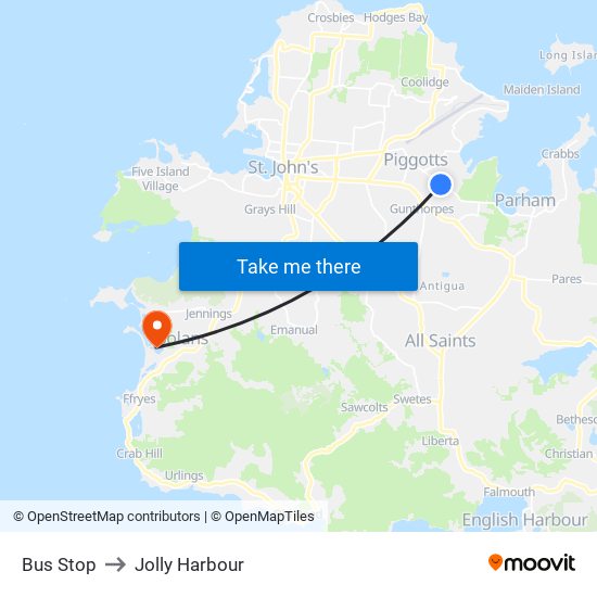 Bus Stop to Jolly Harbour map