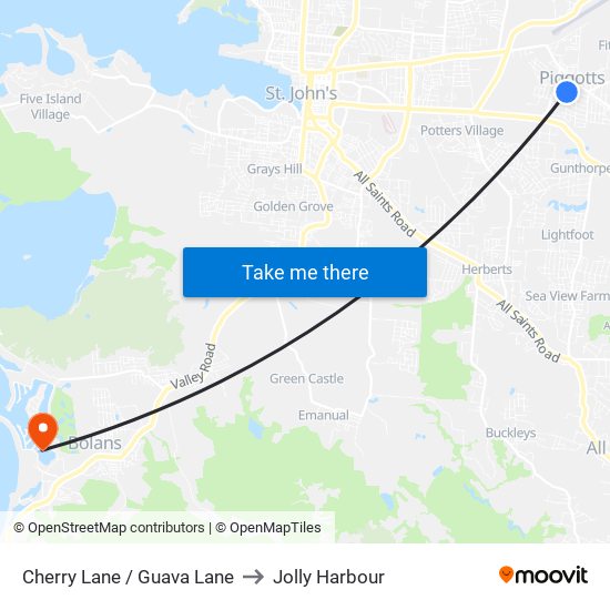 Cherry Lane / Guava Lane to Jolly Harbour map