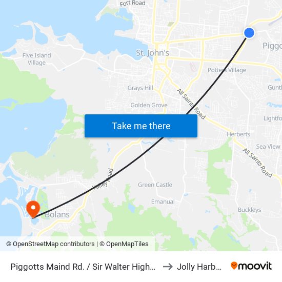 Piggotts Maind Rd. / Sir Walter Highway to Jolly Harbour map