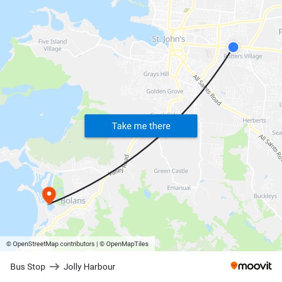 Bus Stop to Jolly Harbour map