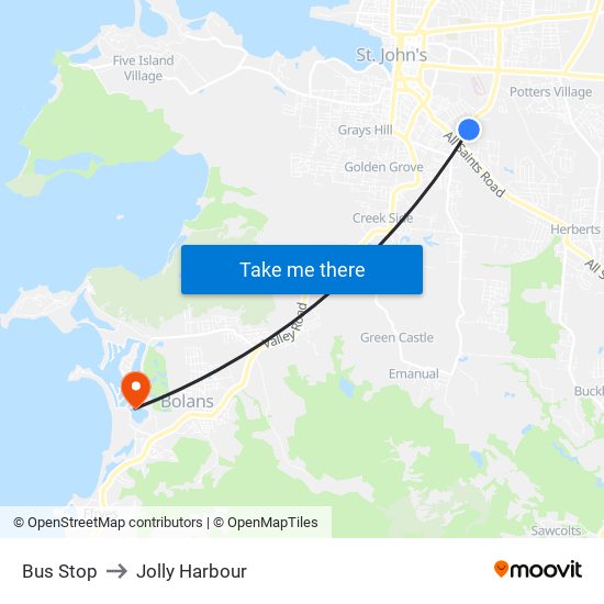 Bus Stop to Jolly Harbour map