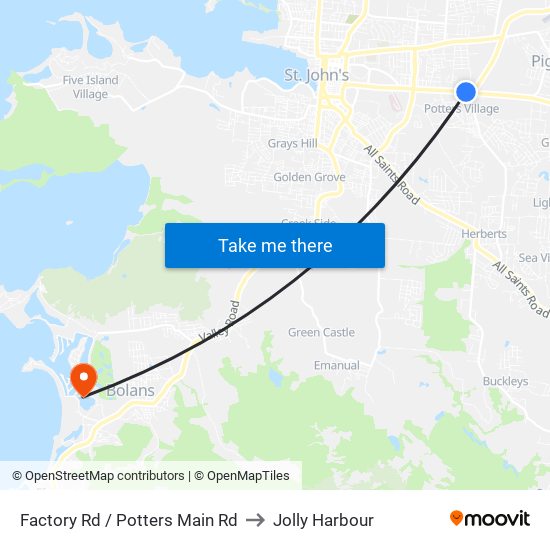 Factory Rd / Potters Main Rd to Jolly Harbour map