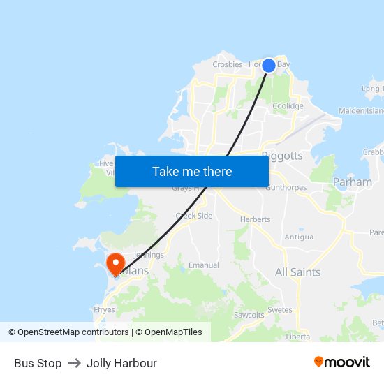 Bus Stop to Jolly Harbour map