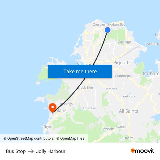 Bus Stop to Jolly Harbour map