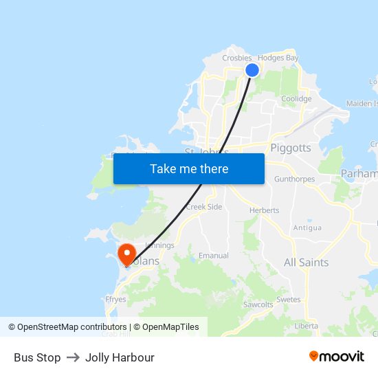 Bus Stop to Jolly Harbour map