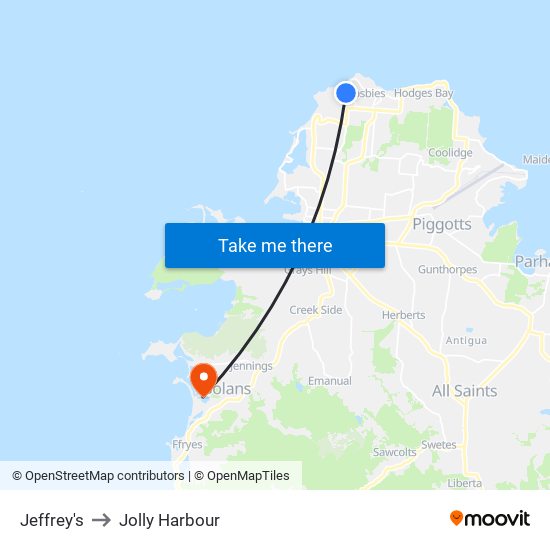 Jeffrey's to Jolly Harbour map