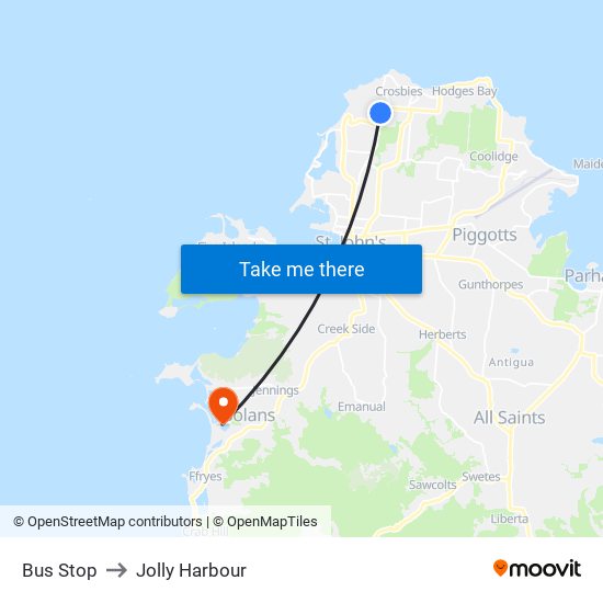 Bus Stop to Jolly Harbour map