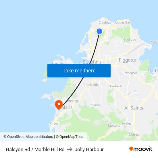 Halcyon Rd / Marble Hill Rd to Jolly Harbour map