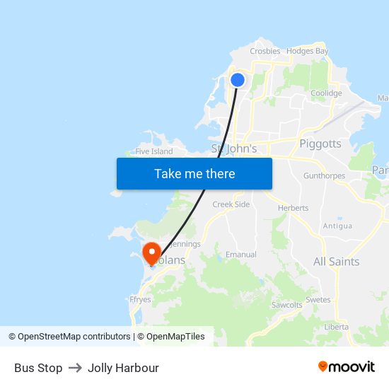 Bus Stop to Jolly Harbour map