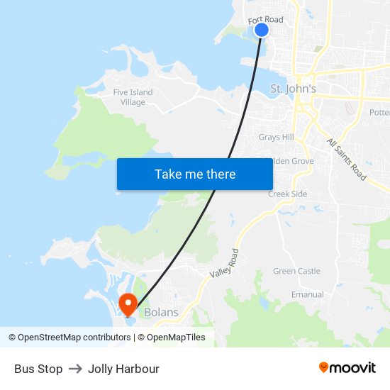 Bus Stop to Jolly Harbour map