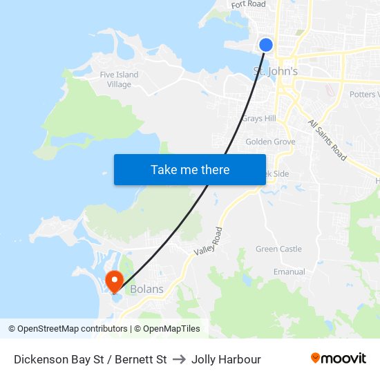 Dickenson Bay St / Bernett St to Jolly Harbour map