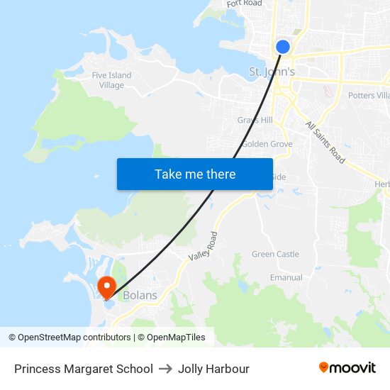 Princess Margaret School to Jolly Harbour map