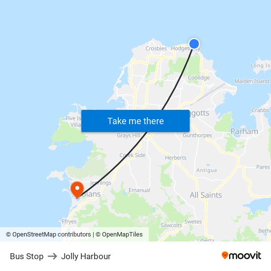 Bus Stop to Jolly Harbour map