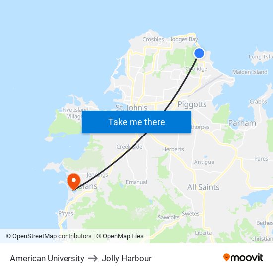 American University to Jolly Harbour map