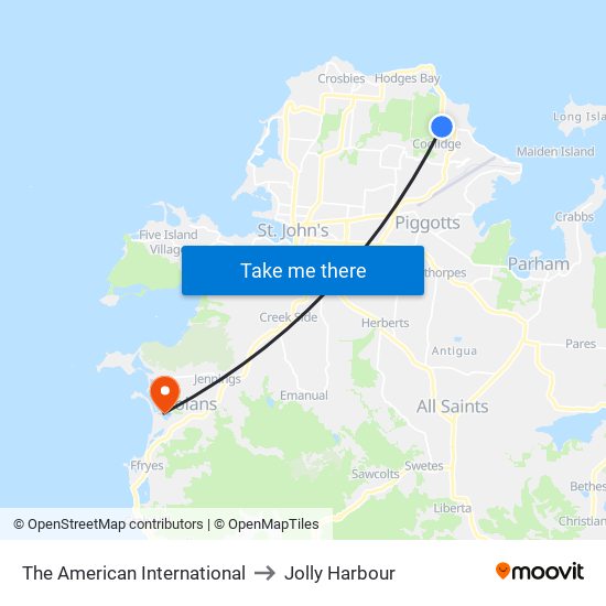 The American International to Jolly Harbour map