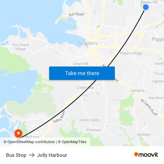 Bus Stop to Jolly Harbour map