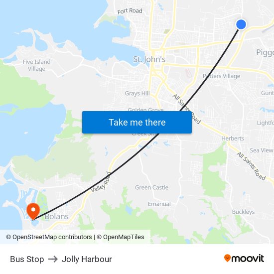 Bus Stop to Jolly Harbour map