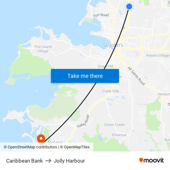 Caribbean Bank to Jolly Harbour map