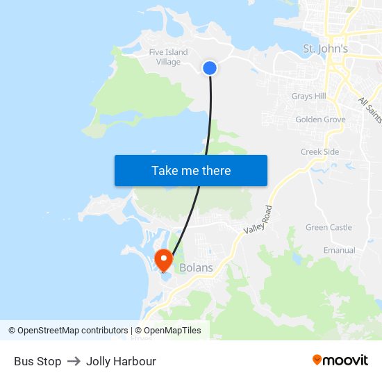 Bus Stop to Jolly Harbour map