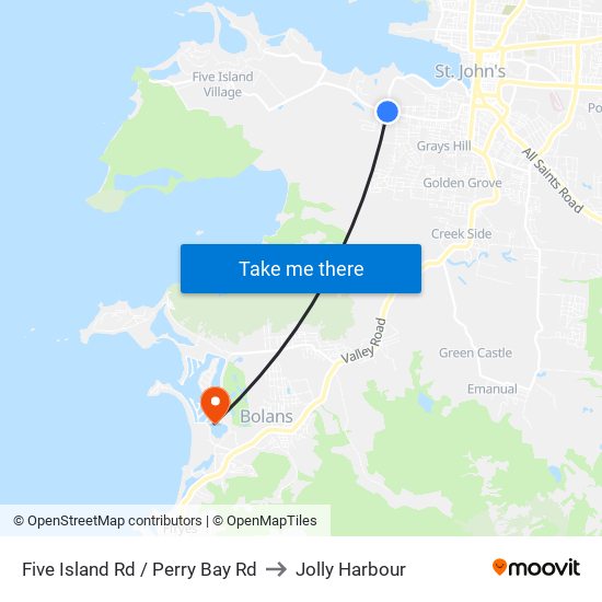 Five Island Rd / Perry Bay Rd to Jolly Harbour map